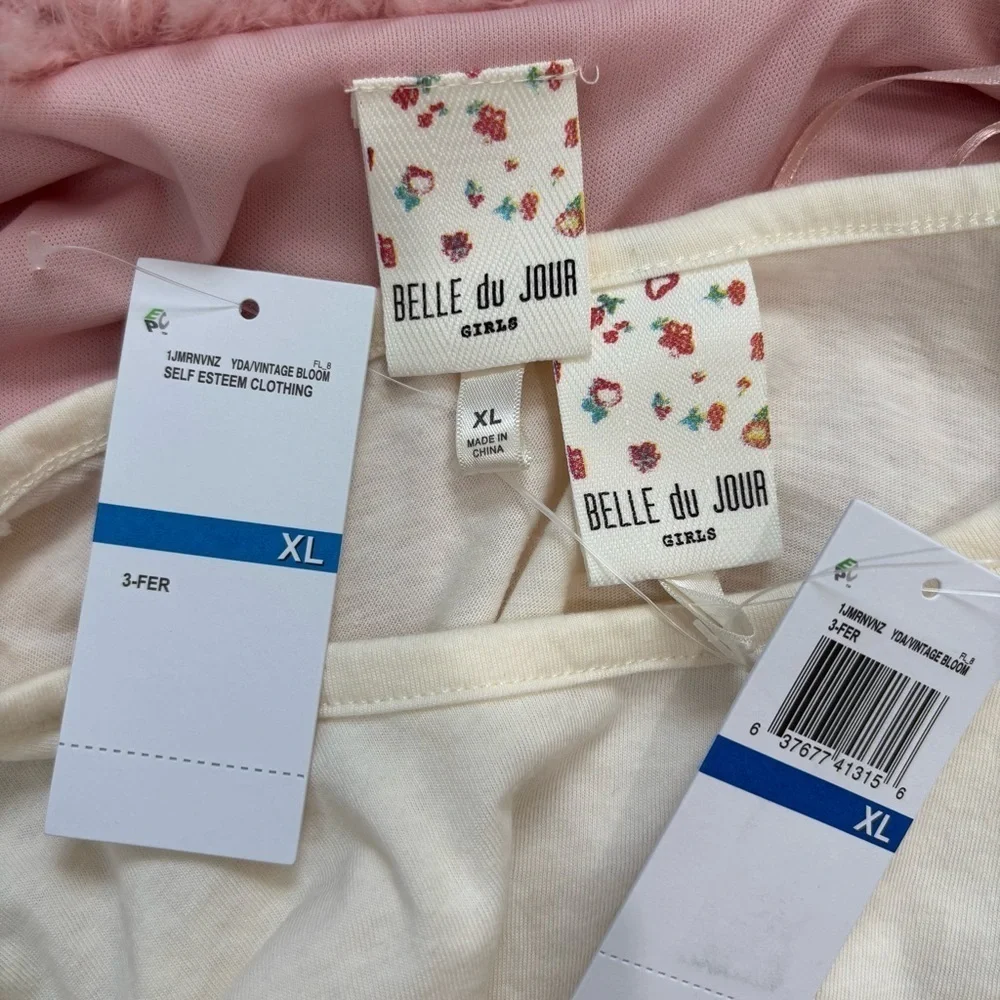 Belle Du Jour Girls Pink Bonnie Faux Fur Vest & White long sleeve Tee 2 Pcs set